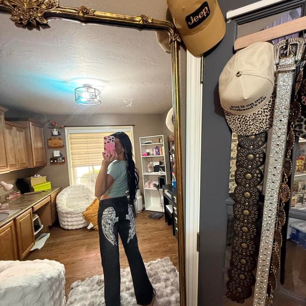 Y2K Angel Wing Wide Leg Jeans